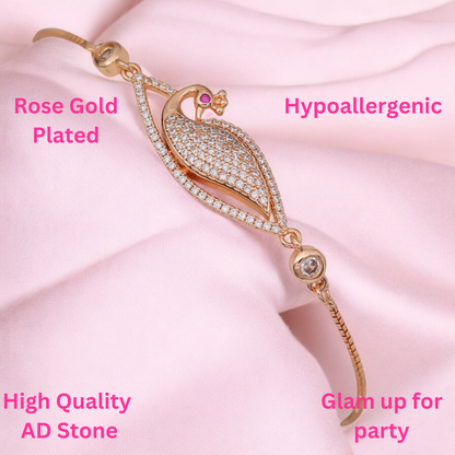 Rose Gold Plated American Diamond Adjustable Bracelet, Stylish Fashion Jewellery Gift for Girls & Women