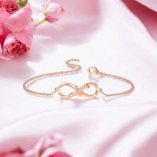 Rose Gold Plated Designer Infinity Shape Cubic Zirconia CZ Adjustable Chain Bracelet