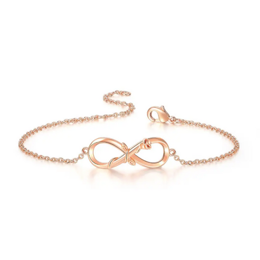 Rose Gold Plated Designer Infinity Shape Cubic Zirconia CZ Adjustable Chain Bracelet