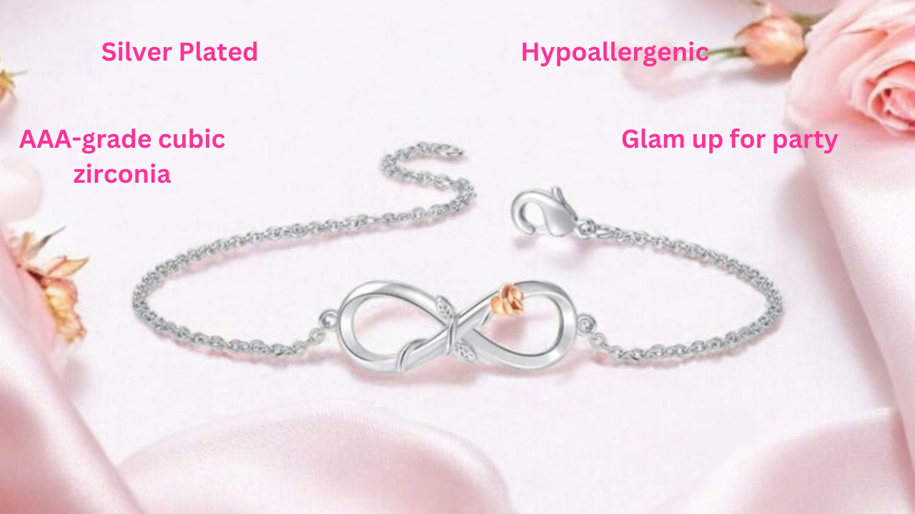 Silver Plated Designer Infinity Shape Cubic Zirconia CZ Adjustable Chain Bracelet