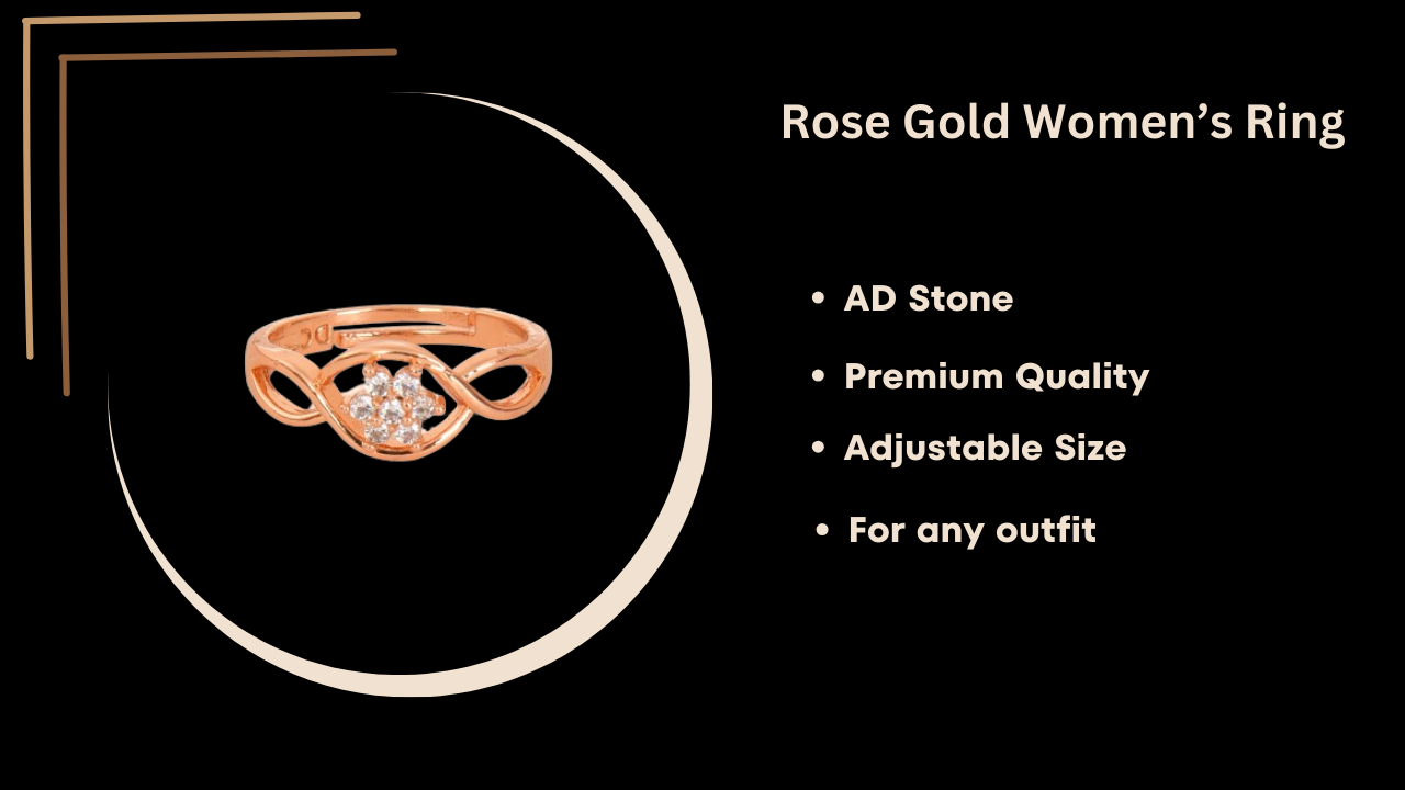 Rose Gold Plated | American Diamond Studded | Adjustable | Finger Ring for Women and Girls, Style 3