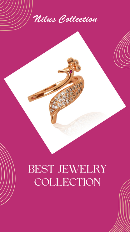 Rose Gold Plated | American Diamond Studded | Adjustable | Finger Ring for Women and Girls, Style 5