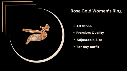 Rose Gold Plated | American Diamond Studded | Adjustable | Finger Ring for Women and Girls, Style 5