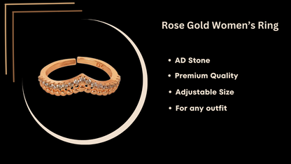 Rose Gold Plated | American Diamond Studded | Adjustable | Finger Ring for Women and Girls, Style 7