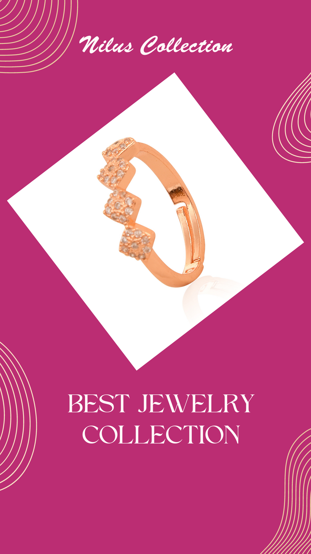 Rose Gold Plated | American Diamond Studded | Adjustable | Finger Ring for Women and Girls, Style 12