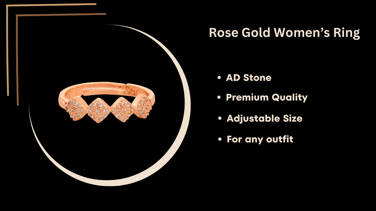 Rose Gold Plated | American Diamond Studded | Adjustable | Finger Ring for Women and Girls, Style 12