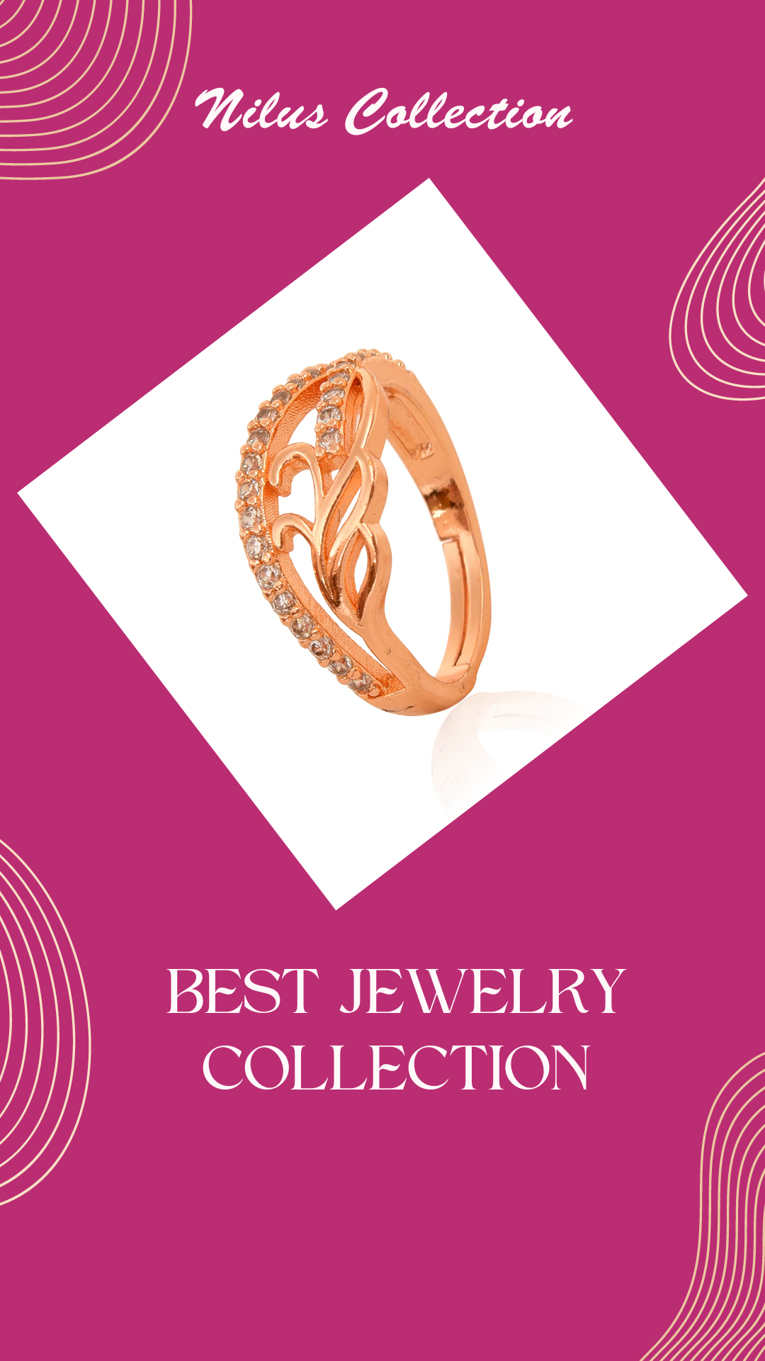 Rose Gold Plated | American Diamond Studded | Adjustable | Finger Ring for Women and Girls, Style 13