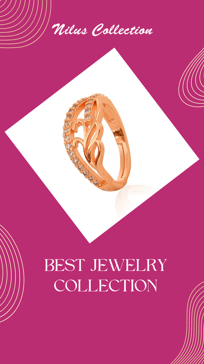 Rose Gold Plated | American Diamond Studded | Adjustable | Finger Ring for Women and Girls, Style 13