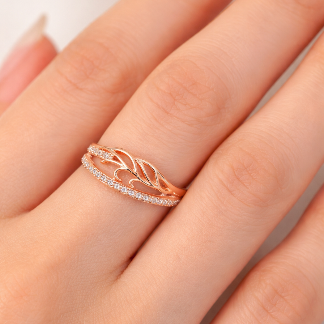 Rose Gold Plated | American Diamond Studded | Adjustable | Finger Ring for Women and Girls, Style 13