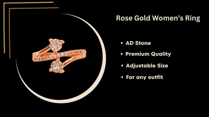 Rose Gold Plated | American Diamond Studded | Adjustable | Finger Ring for Women and Girls, Style 14