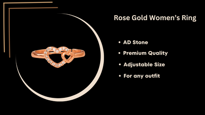 Rose Gold Plated | American Diamond Studded | Adjustable | Finger Ring for Women and Girls, Style 15