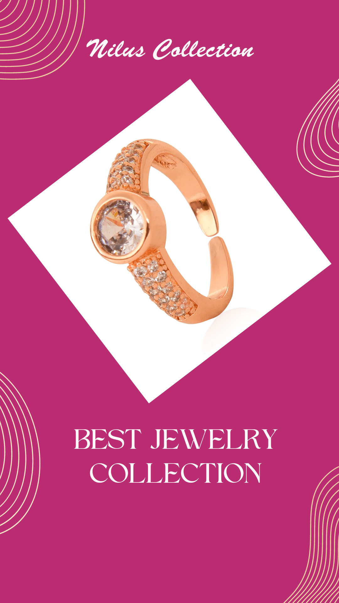 Rose Gold Plated | American Diamond Studded | Adjustable | Finger Ring for Women and Girls, Style 17