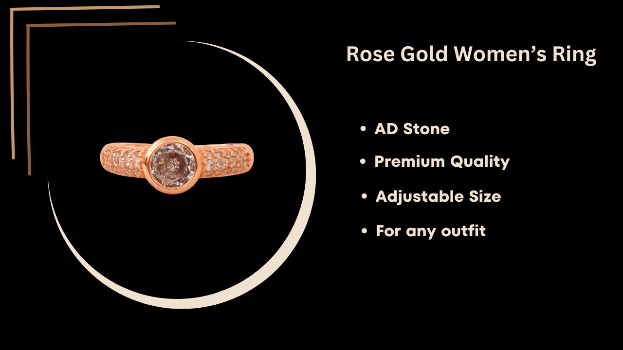 Rose Gold Plated | American Diamond Studded | Adjustable | Finger Ring for Women and Girls, Style 17