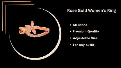 Rose Gold Plated | American Diamond Studded | Adjustable | Finger Ring for Women and Girls, Style 18