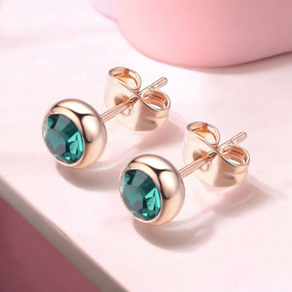 Daily Wear / Office Wear Rose Gold Plated Green Zircon Stone Stud Earrings For Girls and Women