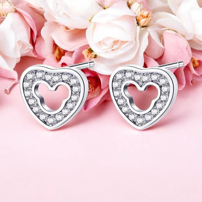 Cute Simple Design Cubic Zirconia Heart-shaped Stud Earrings for Women/Girls, Zircon Alloy Love Shaped Earring