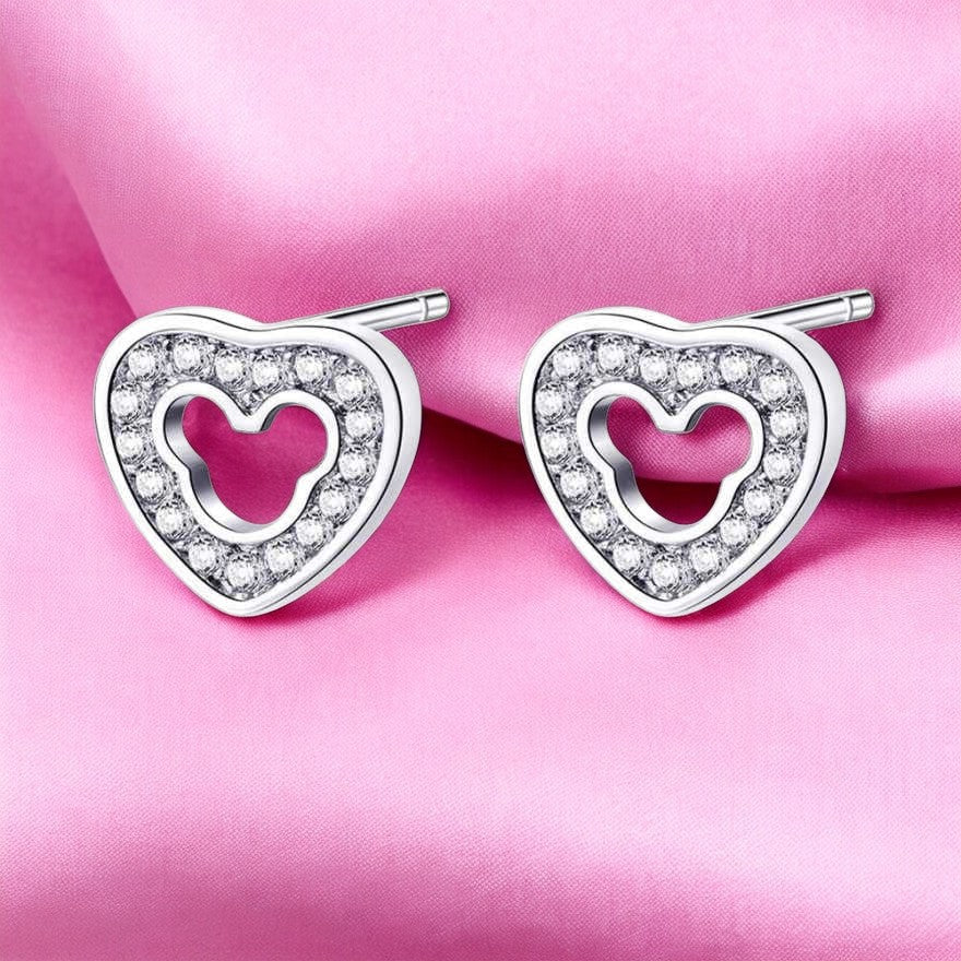 Cute Simple Design Cubic Zirconia Heart-shaped Stud Earrings for Women/Girls, Zircon Alloy Love Shaped Earring