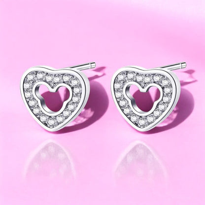 Cute Simple Design Cubic Zirconia Heart-shaped Stud Earrings for Women/Girls, Zircon Alloy Love Shaped Earring