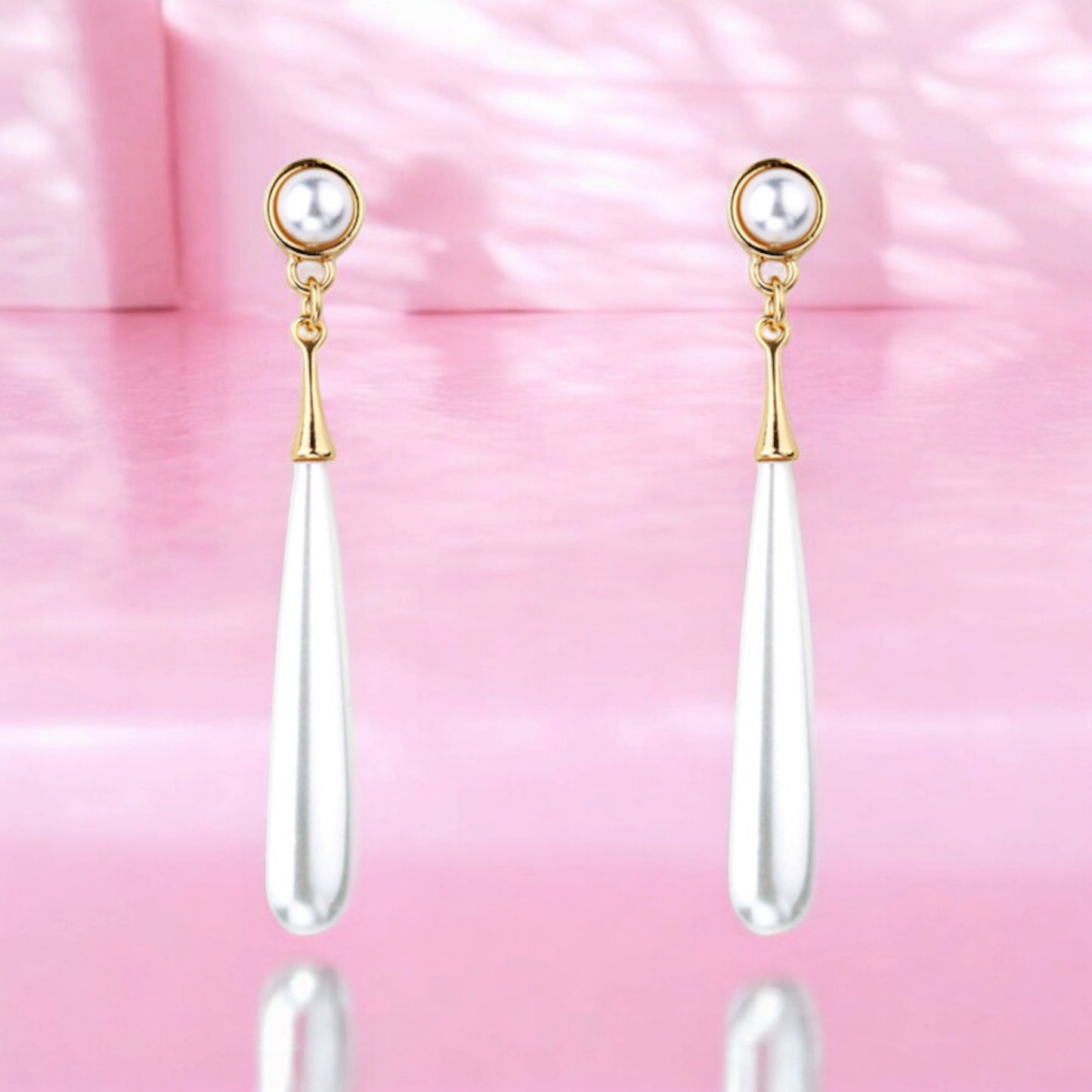 Gold Plated Pearl Water Drop Long Pearl Earrings for Girls and Women