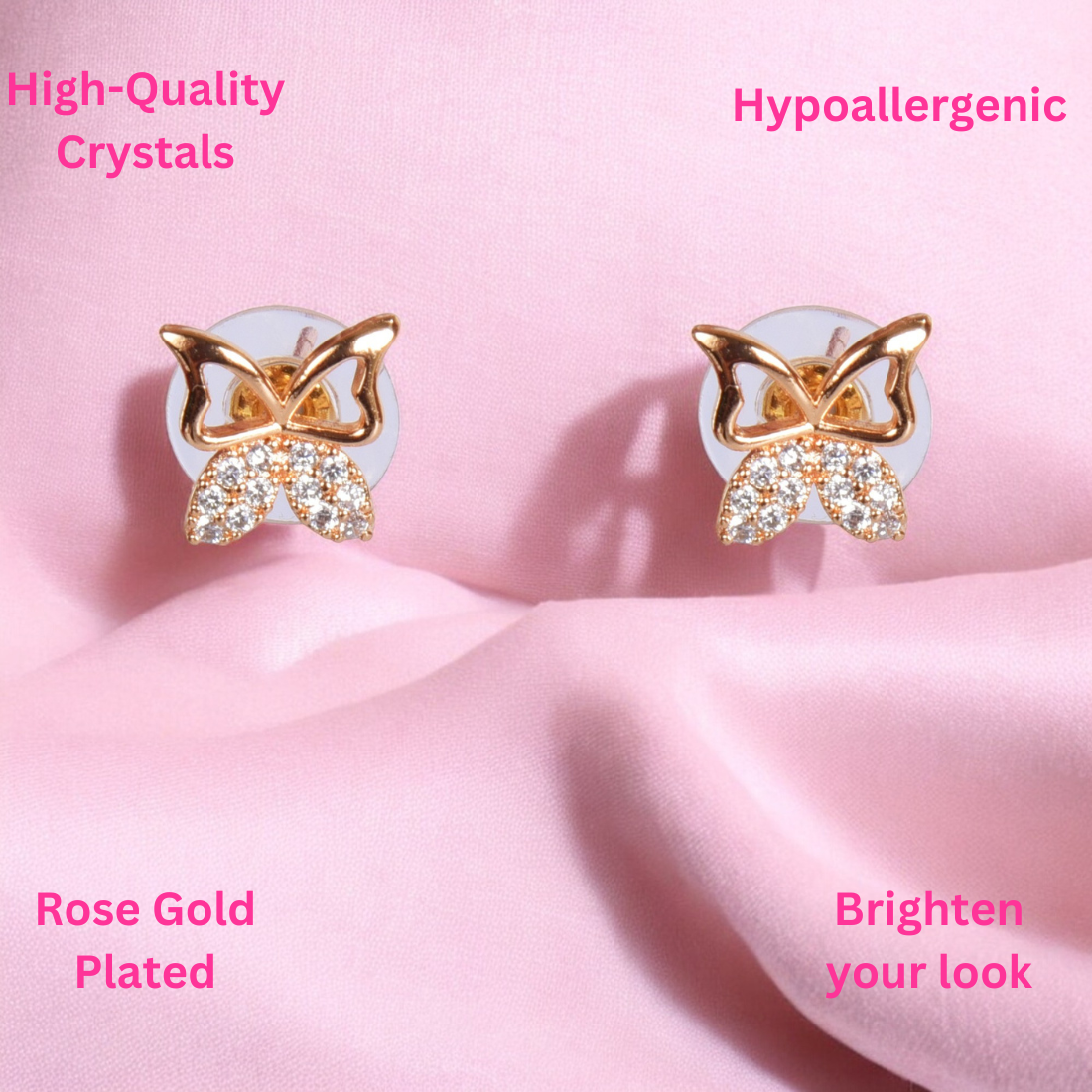 18k Rose Gold Plated Clip On Hoop Earrings, Latest Fancy Stylish Zircon Copper Bali Earrings for Women and Girls (butterfly)