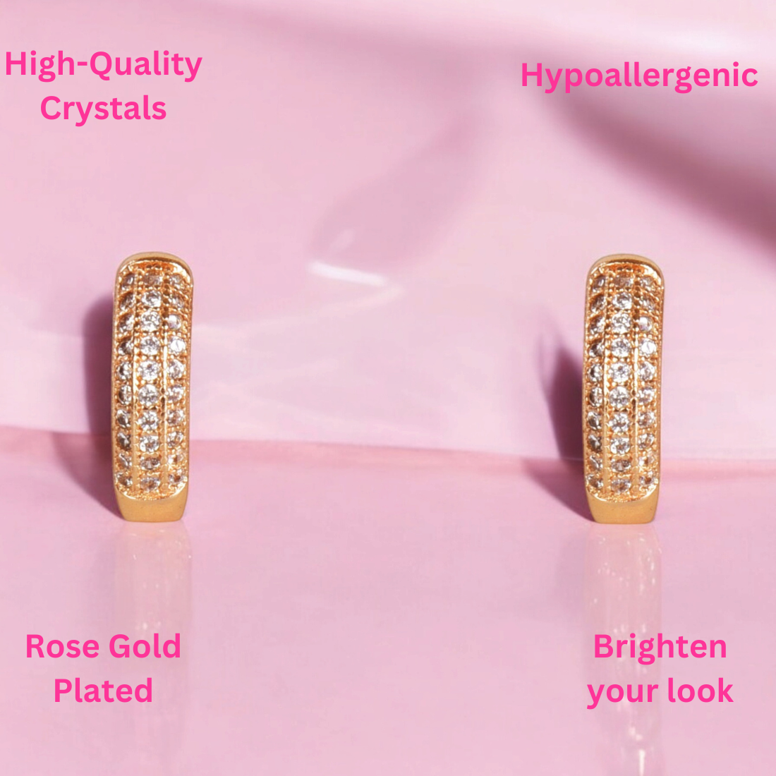 18k Rose Gold Plated Clip On Hoop Earrings, Latest Fancy Stylish Zircon Copper Bali Earrings for Women and Girls (round)