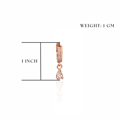 18k Rose Gold Plated Clip On Hoop Earrings, Latest Fancy Stylish Zircon Copper Bali Earrings for Women and Girls (Drop)