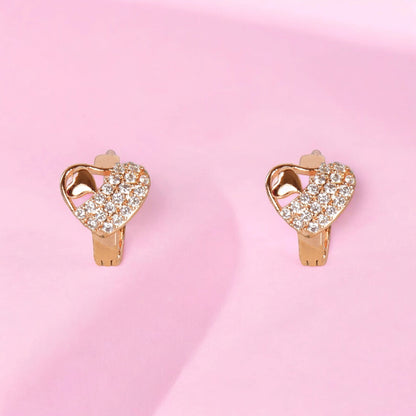 18k Rose Gold Plated Clip On Hoop Earrings, Latest Fancy Stylish Zircon Copper Bali Earrings for Women and Girls (Love)