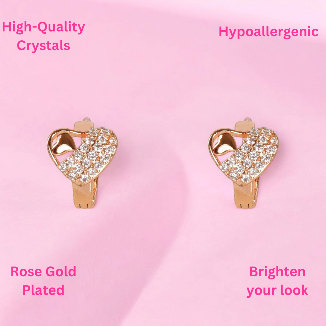 18k Rose Gold Plated Clip On Hoop Earrings, Latest Fancy Stylish Zircon Copper Bali Earrings for Women and Girls (Love)