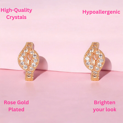 18k Rose Gold Plated Clip On Hoop Earrings, Latest Fancy Stylish Zircon Copper Bali Earrings for Women and Girls (Hollow)