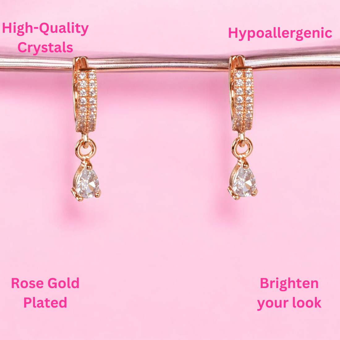 18k Rose Gold Plated Clip On Hoop Earrings, Latest Fancy Stylish Zircon Copper Bali Earrings for Women and Girls (Drop)