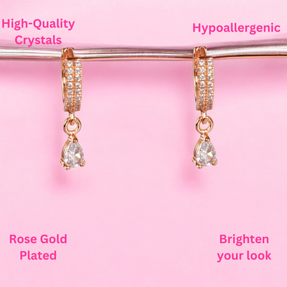 18k Rose Gold Plated Clip On Hoop Earrings, Latest Fancy Stylish Zircon Copper Bali Earrings for Women and Girls (Drop)