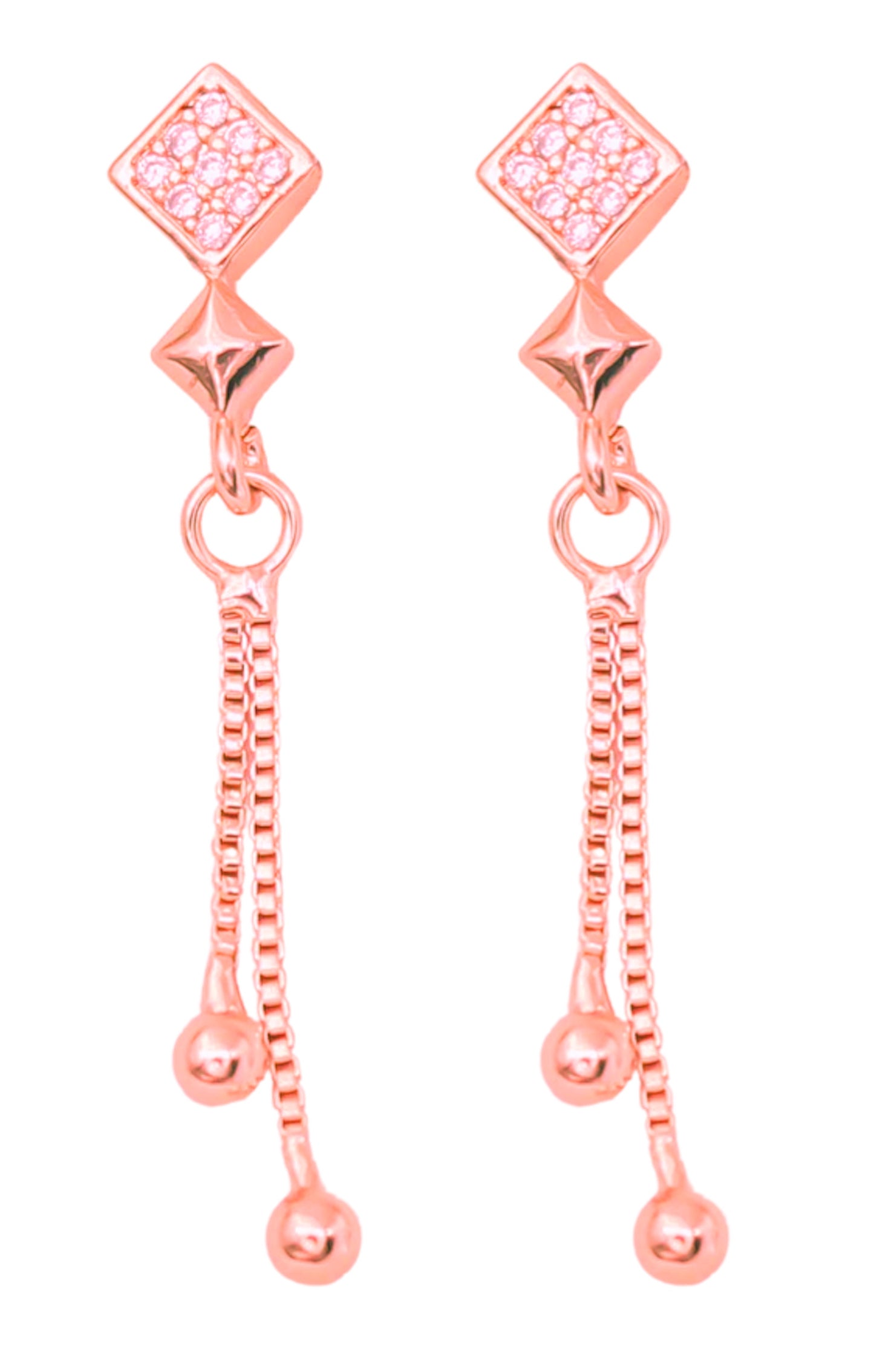 Rose Gold Long Earrings, American Diamond Studded Lightweight Drop Earrings for Women and Girls (Diamond Shape)