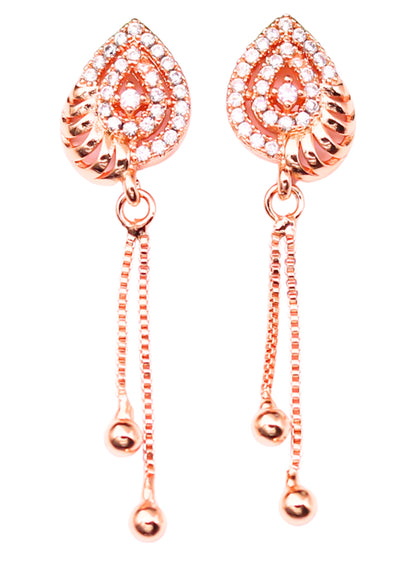 Rose Gold Long Earrings, American Diamond Studded Lightweight Drop Earrings for Women and Girls (Water Drop)