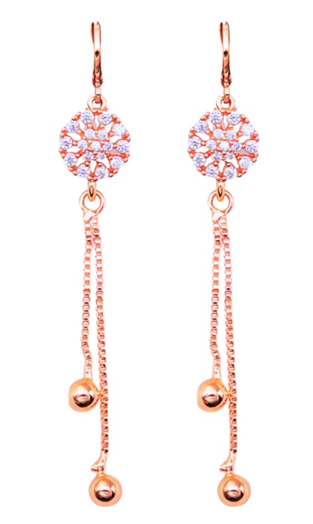 Rose Gold Long Earrings, American Diamond Studded Lightweight Drop Earrings for Women and Girls (Floral)