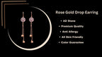Nilu's Collection Rose Gold Plated Long Earrings, American Diamond Studded Lightweight Danglers Drop Earrings for Women and Girls
