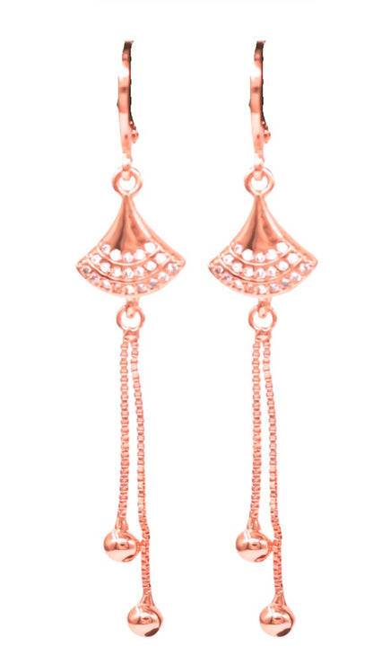 Rose Gold Long Earrings, American Diamond Studded Lightweight Danglers Drop Earrings for Women and Girls (Geometric)