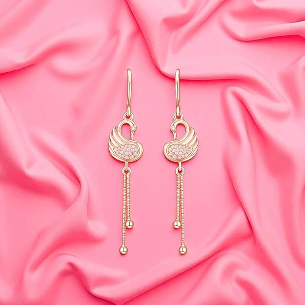 Rose Gold PlatedLatkan American Diamond Studded Drop Earrings for Women and Girls