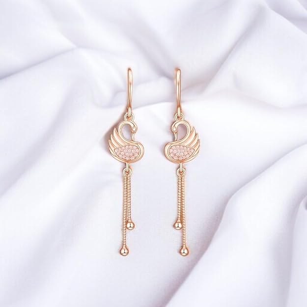Rose Gold PlatedLatkan American Diamond Studded Drop Earrings for Women and Girls