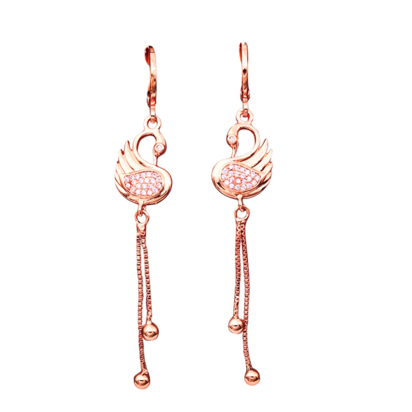 Nilu's Collection Rose Gold Plated Long Earrings, American Diamond Studded Lightweight Danglers Drop Earrings for Women and Girls