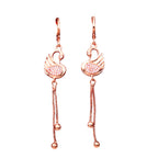 Rose Gold Plated Long Earrings, American Diamond Studded Lightweight Danglers Drop Earrings for Women and Girls (Swan)