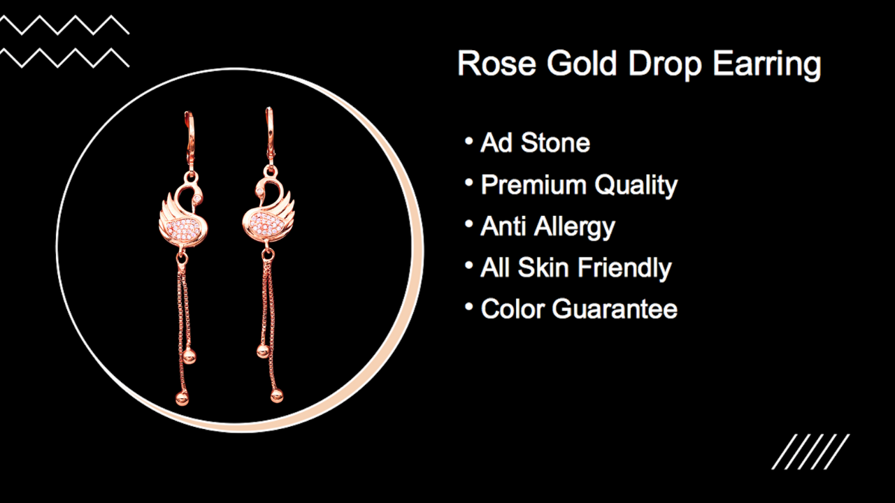 Nilu's Collection Rose Gold Plated Long Earrings, American Diamond Studded Lightweight Danglers Drop Earrings for Women and Girls