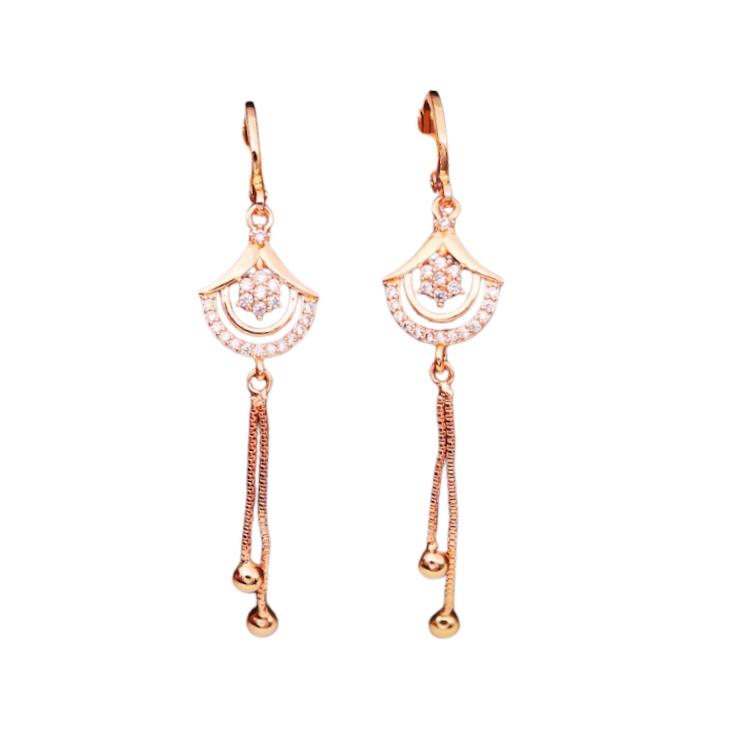 Rose Gold Long Earrings, American Diamond Studded Lightweight Drop Earrings for Women and Girls (rose)