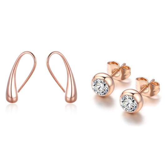 Daily Use, Light Weight Stud Earrings| Rose Gold Plated| Perfect for Baby Girls, Office Goers| Combo Earrings Set