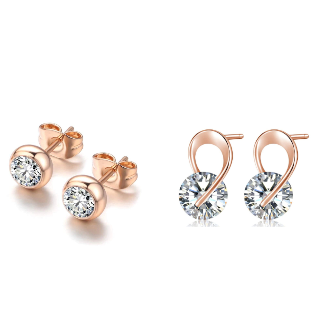 Combo Stud Earrings| Rose Gold Plated| Perfect for Baby Girls, Office Goers| Daily Use, Light Weight Earrings Set