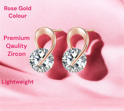 Stylish Trendy Rose Gold Plated Cubic Zircon Stud Earrings, Small Daily Wear Earrings for Girls & Women