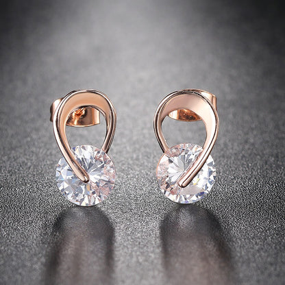 Stylish Trendy Rose Gold Plated Cubic Zircon Stud Earrings, Small Daily Wear Earrings for Girls & Women