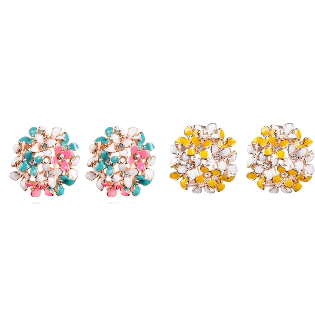 Crystal Flower Clover Stud Earrings for Women and Girl (Yellow & White and Multicolour)