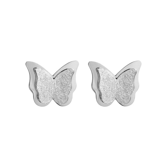 Premium Quality Dual Butterfly Silver Plated Stud Earrings for Girls, Women and Kids