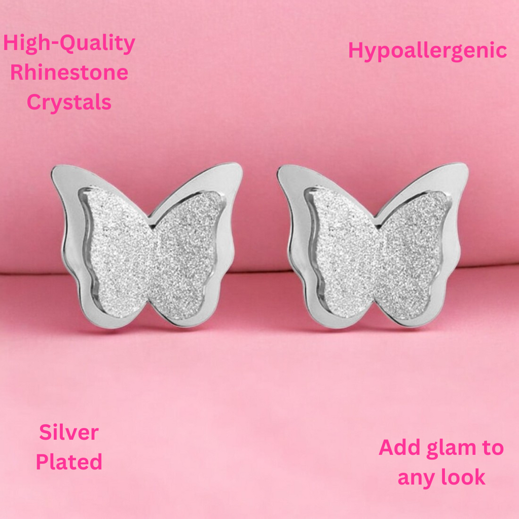 Premium Quality Dual Butterfly Silver Plated Stud Earrings for Girls, Women and Kids