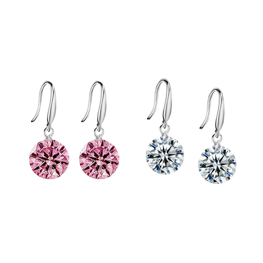 Combo of Silver Plated Pink and White Stone Drop Earrings for Women and Girl Crystal Copper Stud Earring